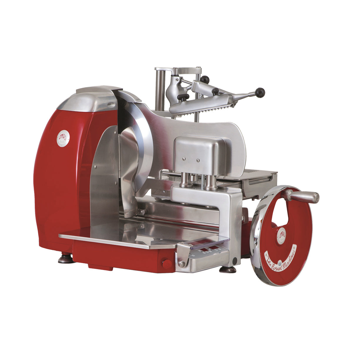 Omcan 47706 Trento Omas Volano Automatic Meat Slicer - 14-1/2" Chromium Blade, 1 HP, 746W, 120V, Red, Feed, Italy