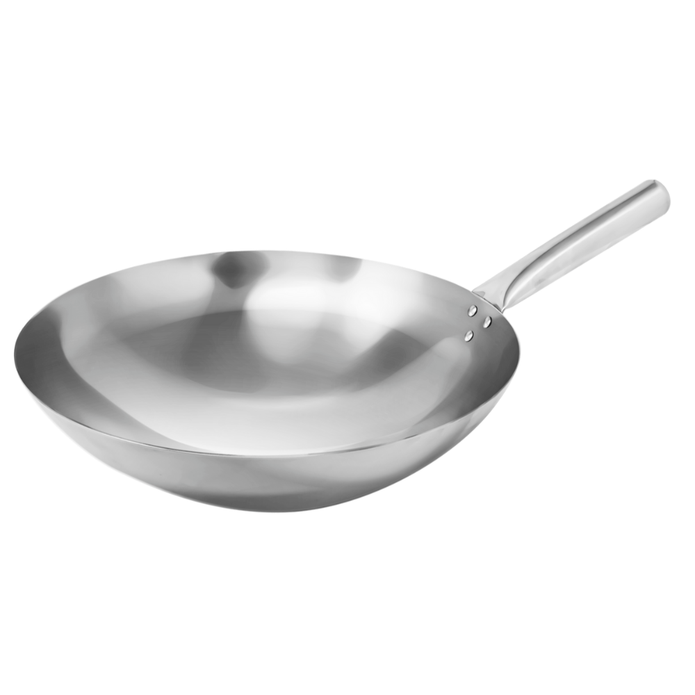 Omcan 47864 Mandarin Wok, 16" Stainless Steel Wok with Single Handle, Nailed Joint