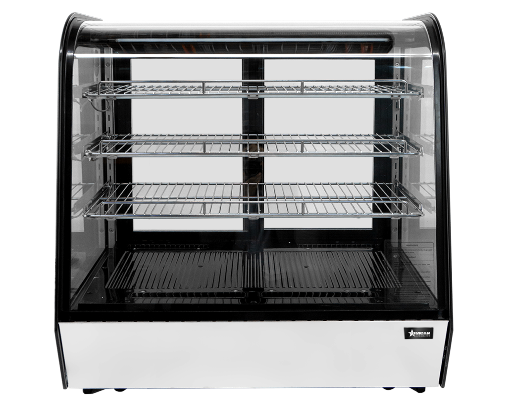 Omcan 47967 48" Display Case, 7.94 cu.ft, 640W, 110-120V, R290, Glass Doors, 3 Shelves, Temp
