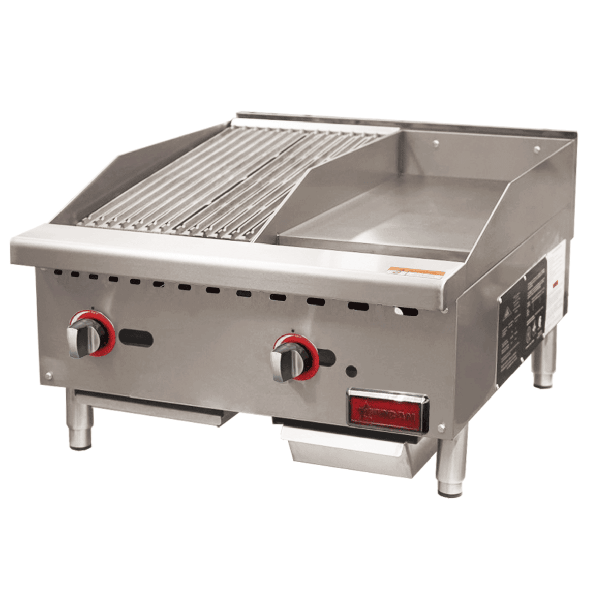 Omcan 48295 (Ce-Cn-12C12G) Griddle/Char-Broiler Combination, Countertop | 24" Wide
