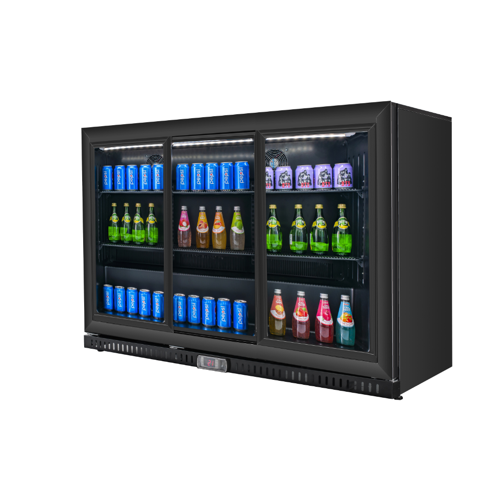 Omcan 48469 54" Reach-In Bar Cooler, 11.6 Cu Ft, Black, 3 Sliding Glass Doors, 115V