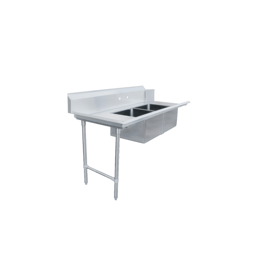 Omcan 48485 72" S.Steel Soiled Straight Dishtable - 20"x20" 2 Sinks, 16 Gauge / Left-to-Right