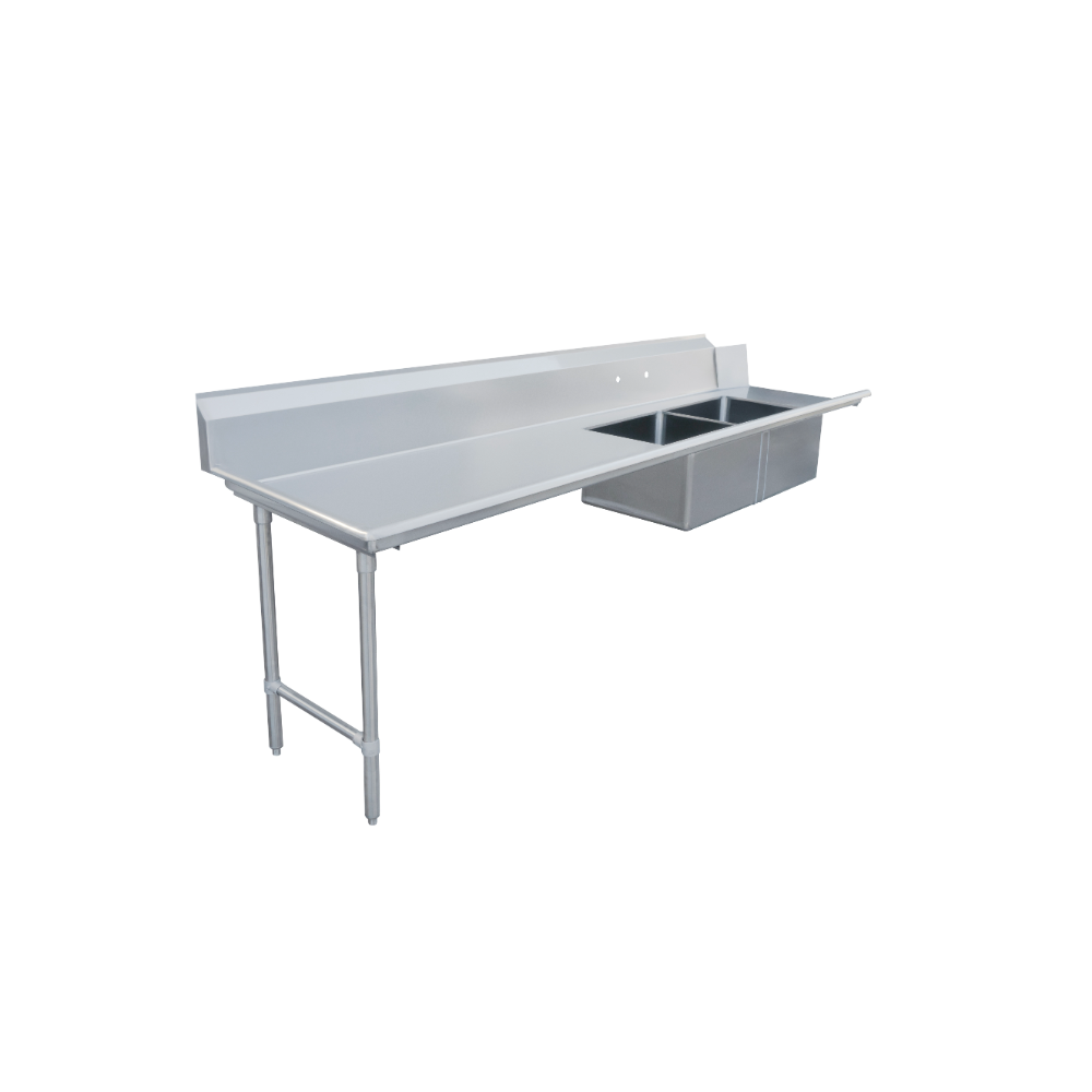 Omcan 48489 Soiled Straight Dishtable with (2) 20"x20" Sinks - 96" W x 30" D / Left-to-Right