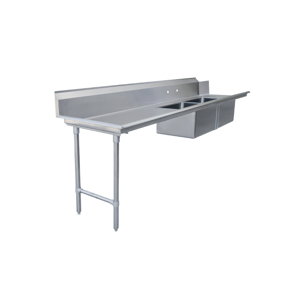 Omcan 48491 108" S.Steel Soiled Straight Dishtable - 20"x20" 2 Sinks, 16 Gauge / Left to Right