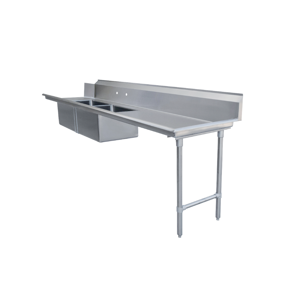 Omcan 48492 108" Soiled Straight Dishtable with (2) 20"x20" Sinks - 16 Gauge / Right-to-Left