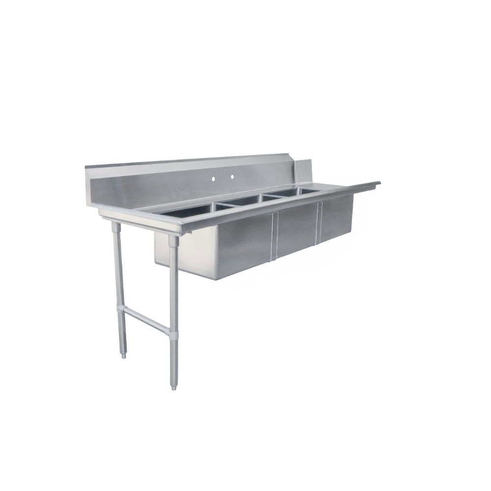 Omcan 48497 Soiled Straight Dishtable with 20"x20" 3 Sinks- 84"x 30", 16 Gauge / Left to Right