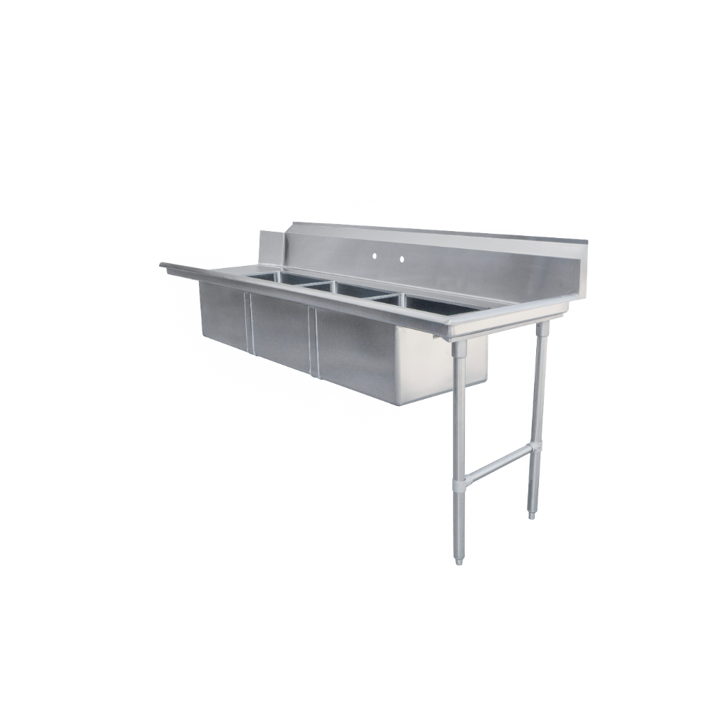 Omcan 48498 84" Soiled Straight Dishtable with (3) 20"x20" Sinks - 16 Gauge / Right-to-Left