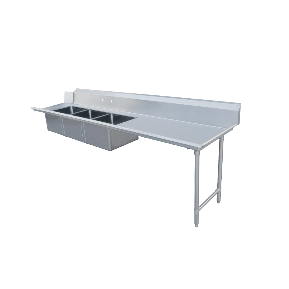 Omcan 48500 96" Soiled Straight Dishtable with (3) 20"x20" Sinks - 16 Gauge / Right-to-Left