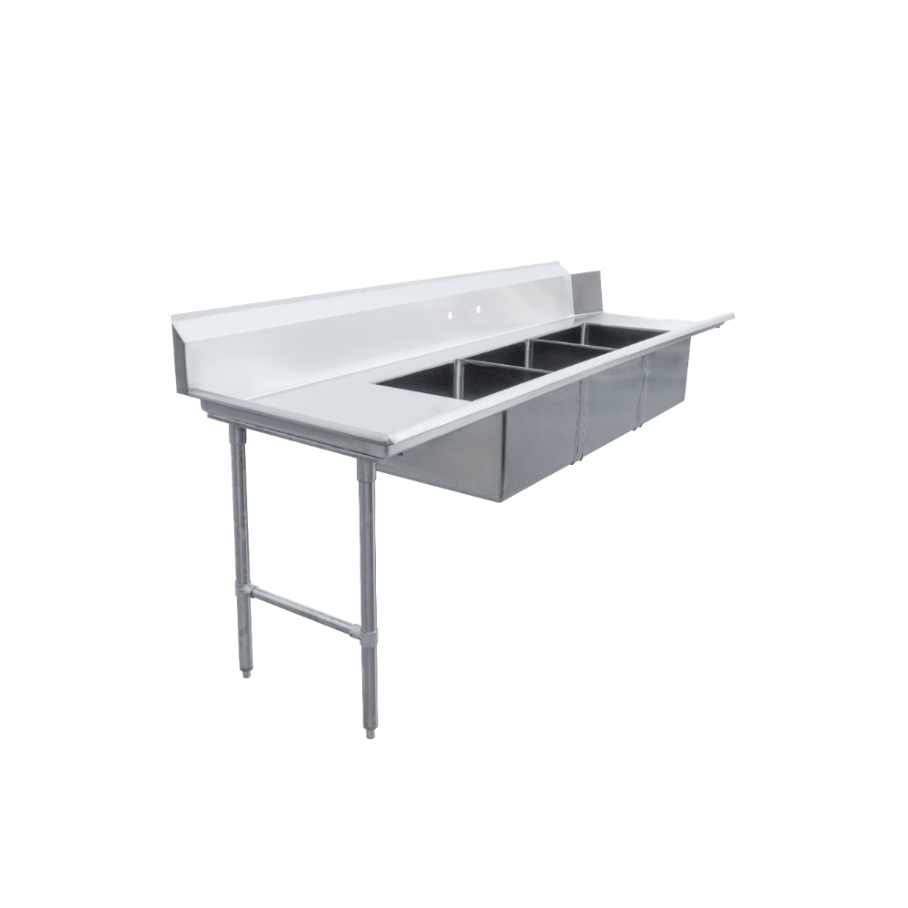Omcan 48501 108" Stainless Steel Soiled Dishtable - 20"x20" 3 Sinks, 16 Gauge / Left to Right