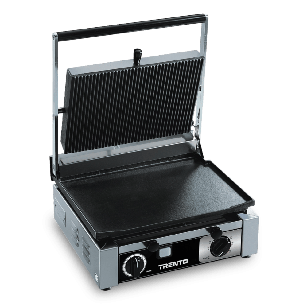 Omcan 48603 (Pg-It-0381) Panini Grill, Single, Ribbed Top & Smooth Bottom | 15" Wide