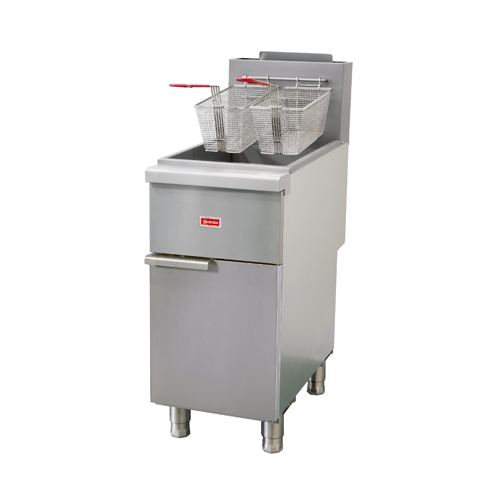 Omcan 48636 15" Floor Model Gas Deep Fryer, Full Pot, LP Gas, 40 Ibs, 90.000 BTU, Stainless Steel