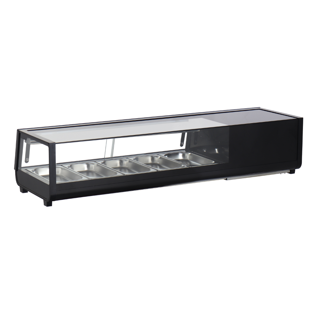 Omcan 48668 54" Black Sushi Display Case, 52L Capacity, 49-54" Width, Flat Glass, Sliding Door