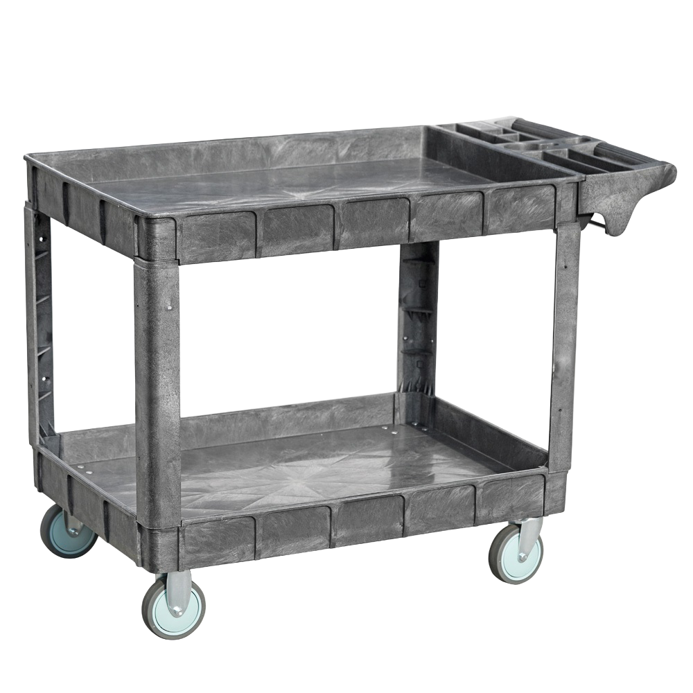 Omcan 48879 Heavy-Duty Utility Cart, 23.6"W x 47"D, 551.2 lbs, Polypropylene, Gray, 2 Shelves | 451 - 900 lbs capacity