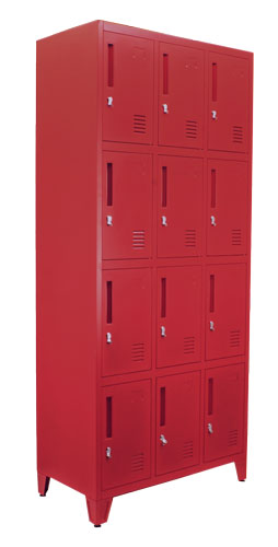 Omcan 48883 Locker, 4-Tier, 34"W x 18"D x 78"H, 12 Compartments, Painted Steel, Red