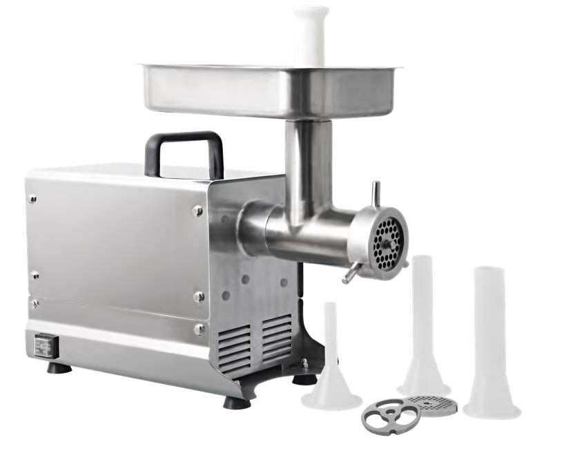 Omcan 48888 Countertop Electric Meat Grinder - 1-1/2 HP, #32 Hub, 720-750 lbs/hr, Plates, Sausage Tubes, 120 V, 15 A | 12.2" Wide