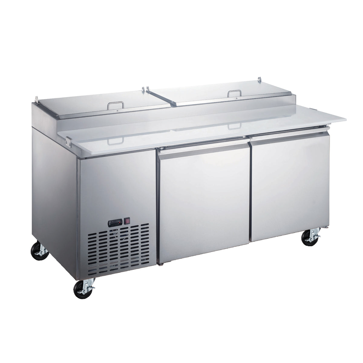 Omcan 50043 70" 2-Section Refrigerated Pizza Prep Table w/ 2 Doors, (6) 1/3 Pans