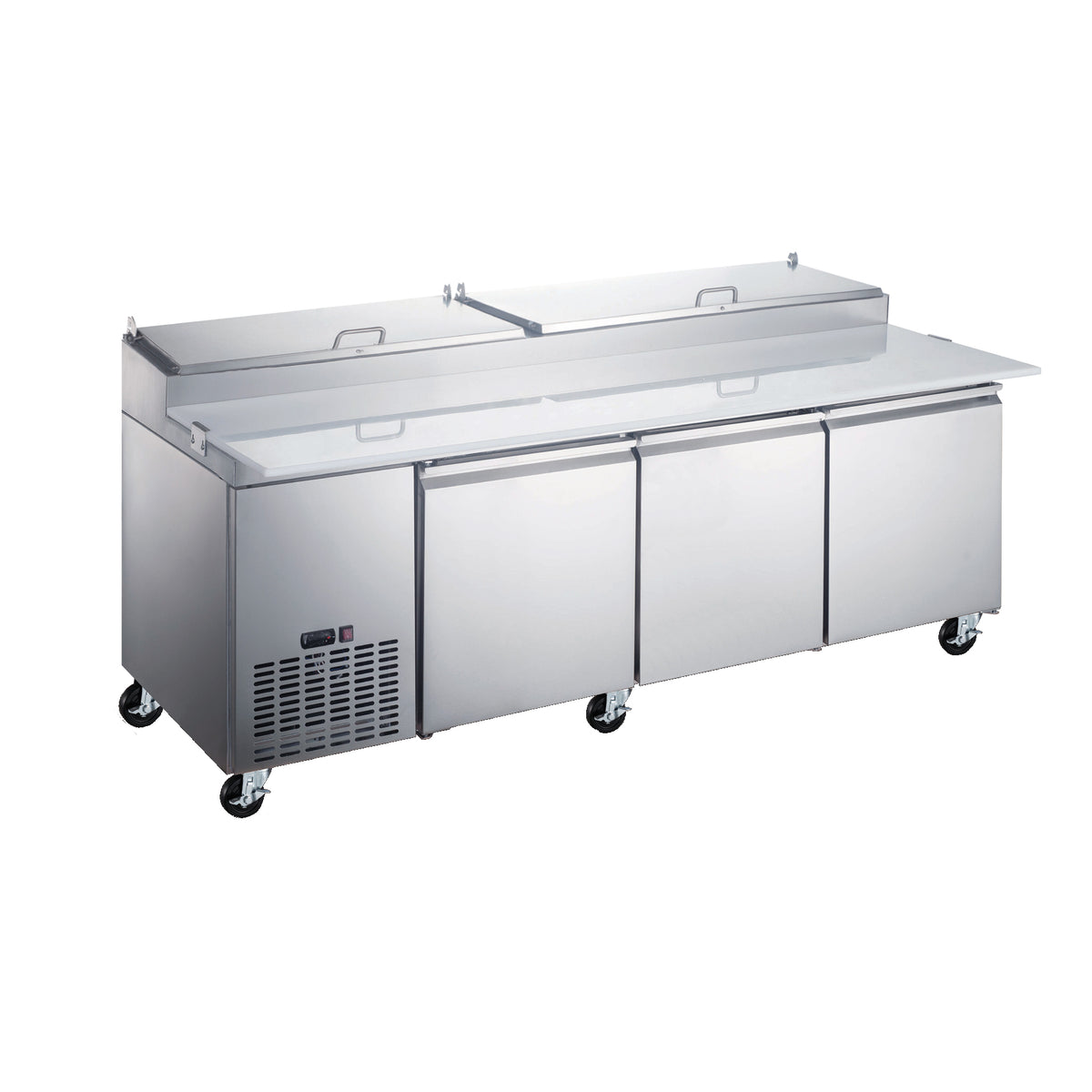 Omcan 50044 91" 2-Section Refrigerated Pizza Prep Table w/ 3 Doors, (12) 1/3 Pans