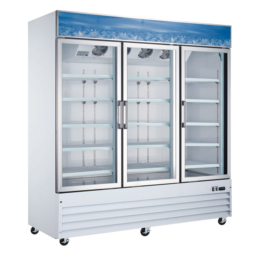 Omcan 50052 78" 3-Section Merchandiser Refrigerator w/ Glass Door, in White, 53 cu. ft.
