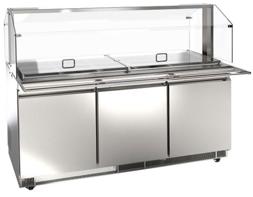 Omcan 50090 72" 3-Door Sandwich and Salad Prep Table, 15 Pans, Stainless Steel