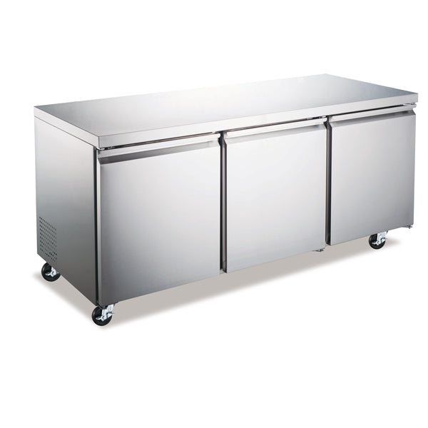 Omcan 50091 72" 3-Section Undercounter Refrigerator, Stainless Steel, 15.5 cu. ft., 3 Solid Doors