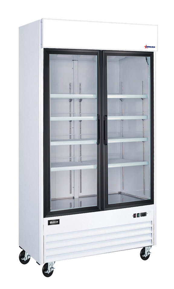Omcan 50126 40" Two-Section Merchandiser Refrigerator, 31.5 cu.ft, Steel, Glass Doors, R290, 115V
