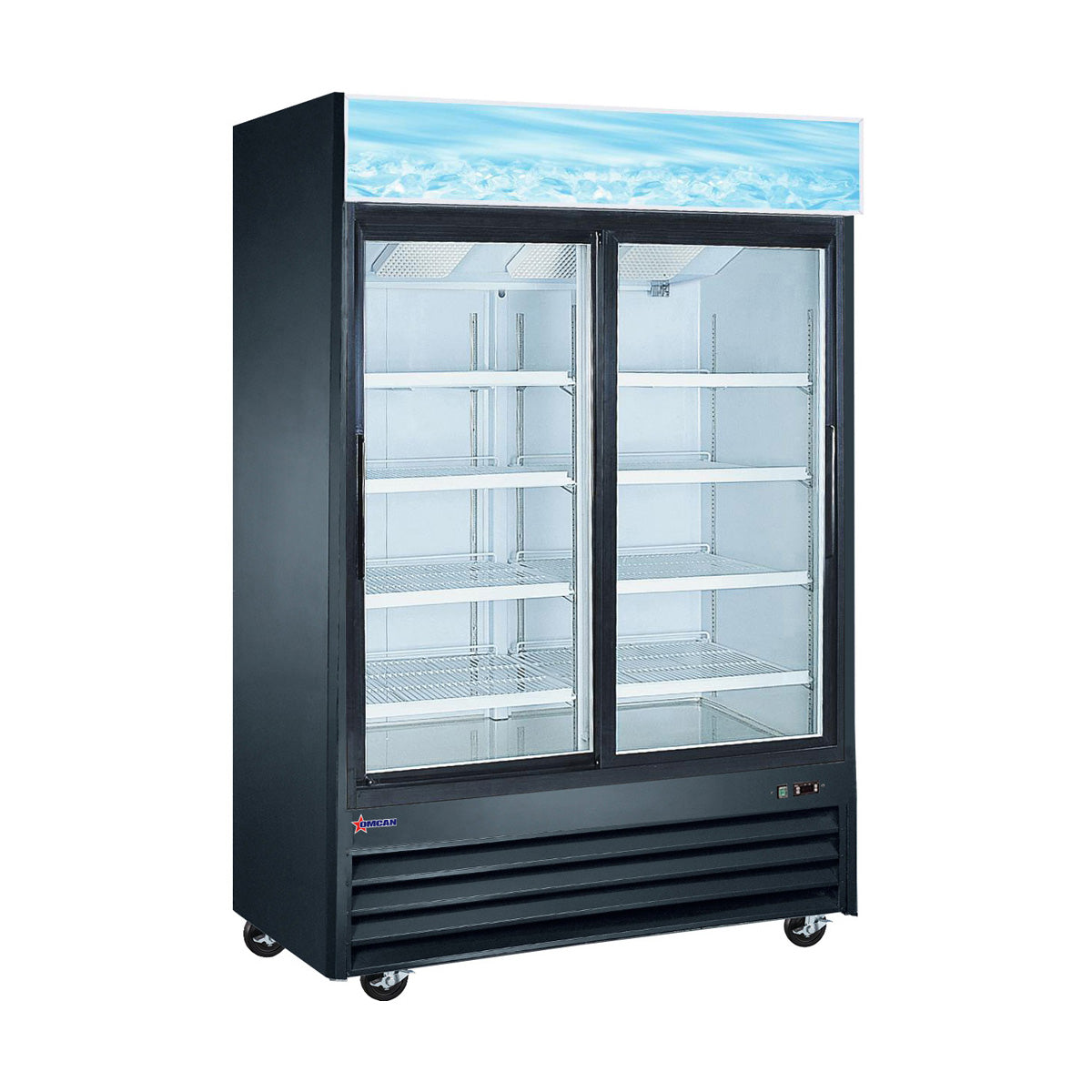 Omcan 51032 53" 2-Section Black Merchandiser Refrigerator w/ Sliding Glass Door, 45 cu. ft.