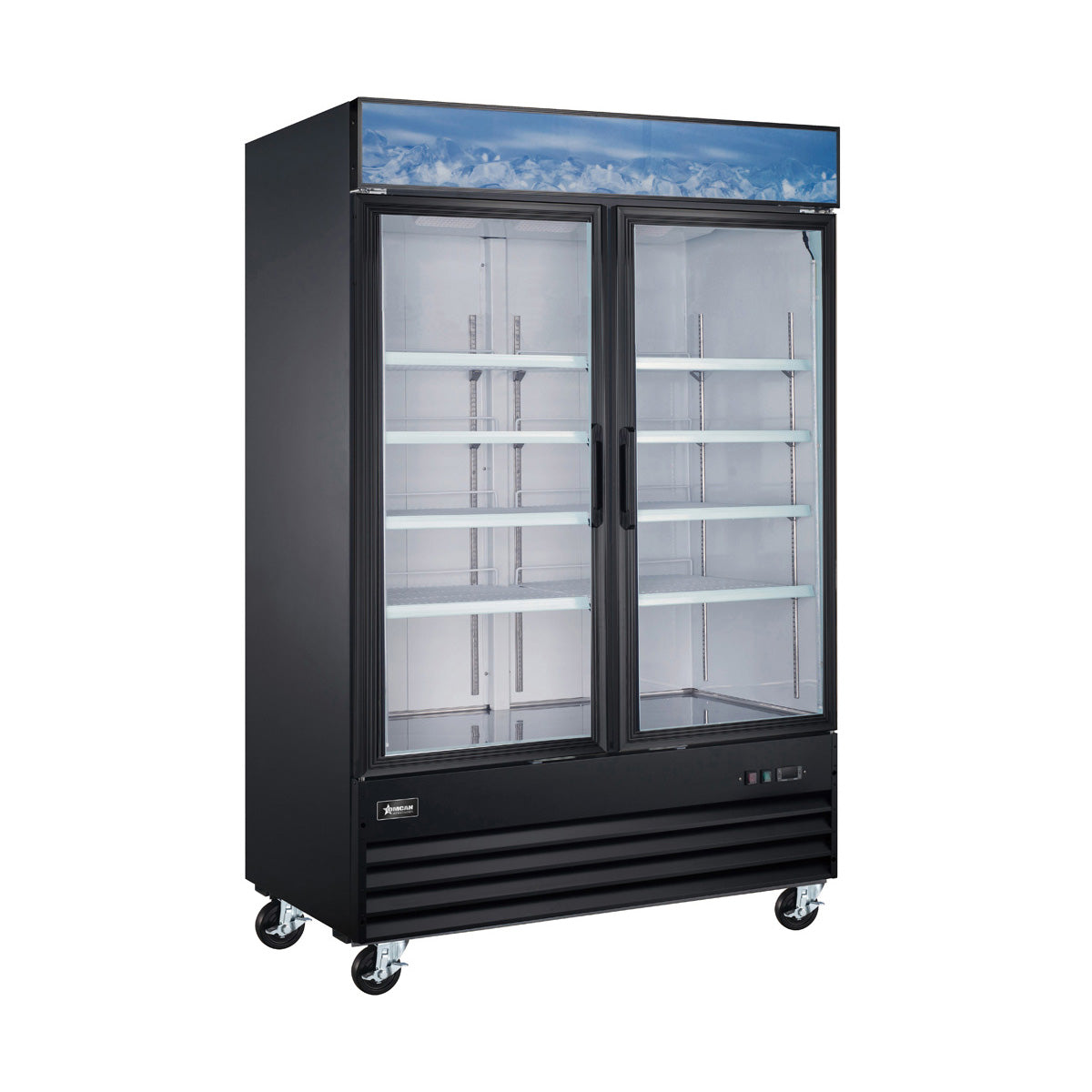 Omcan 53032 53" 2-Section Merchandiser Refrigerator w/ Glass Door, in Black, 45 cu. ft.
