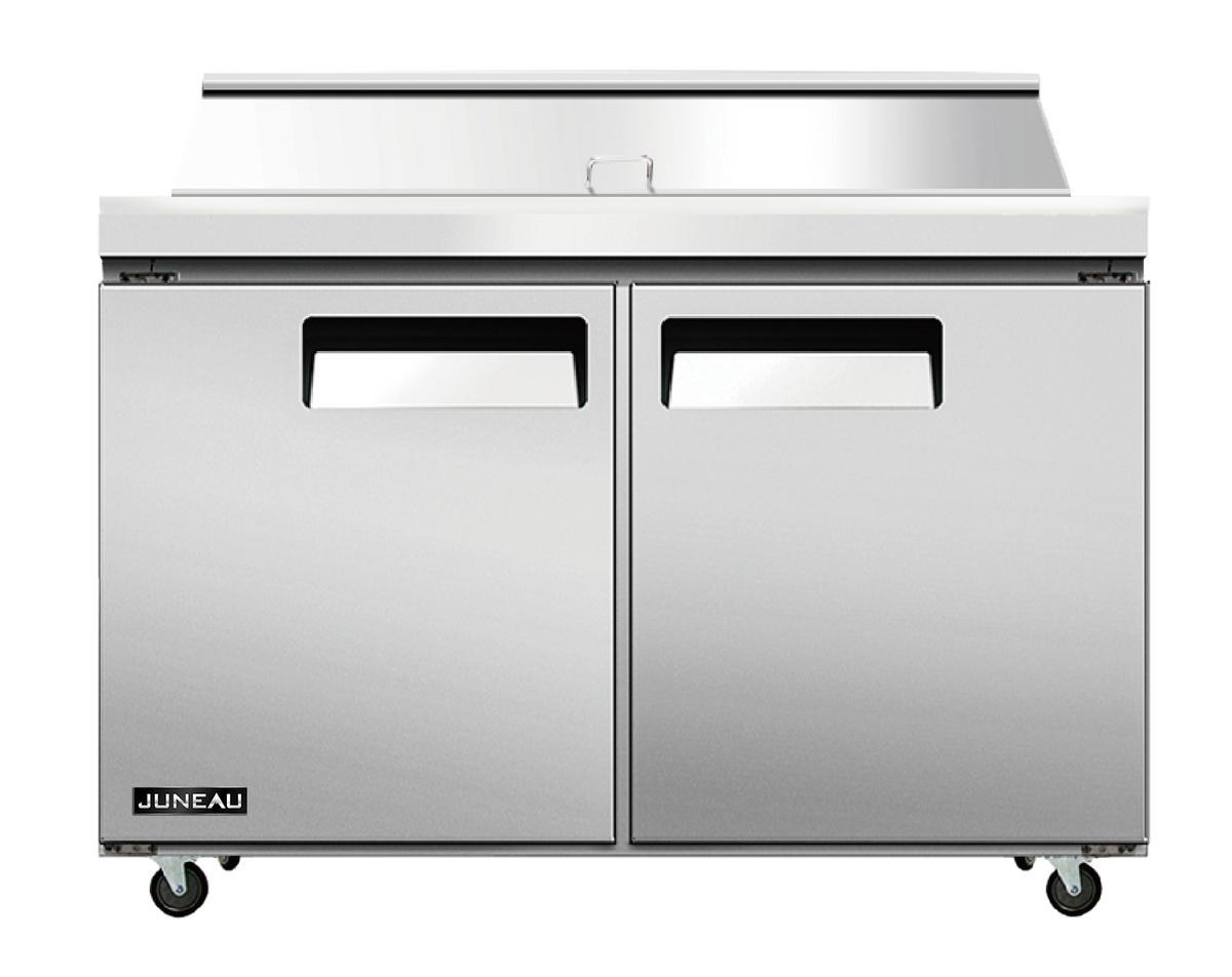 Omcan 58008 60" 2-Door Sandwich and Salad Prep Table, 16 Pans, Stainless Steel