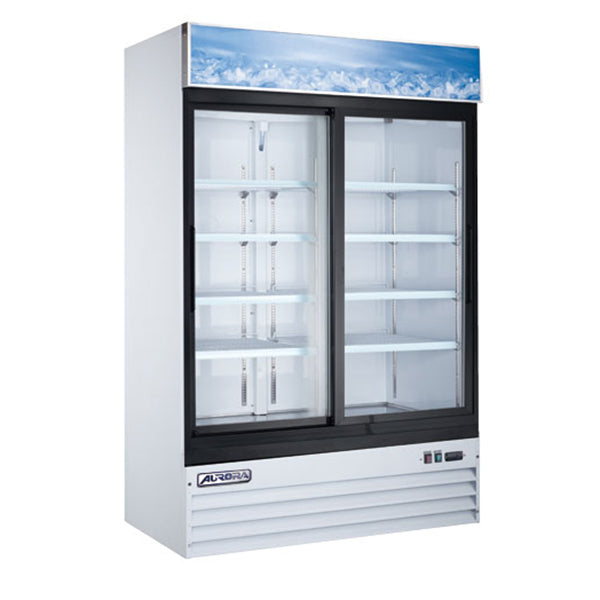 Omcan 59032 53" 2-Section White Merchandiser Refrigerator w/ Sliding Glass Door, 45 cu. ft.
