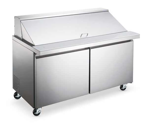 Omcan 59051 60" Two Section Mega Top Sandwich / Salad Prep Table w/ 2 Doors, 24 Pans