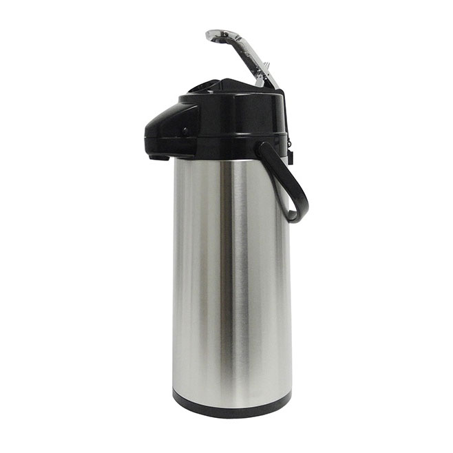 Omcan 69587 Airpot - 2.2L (74oz) Lever Style Dispenser, Black Lid, Glass Liner, Steel Housing | 2.2 L = 74 oz