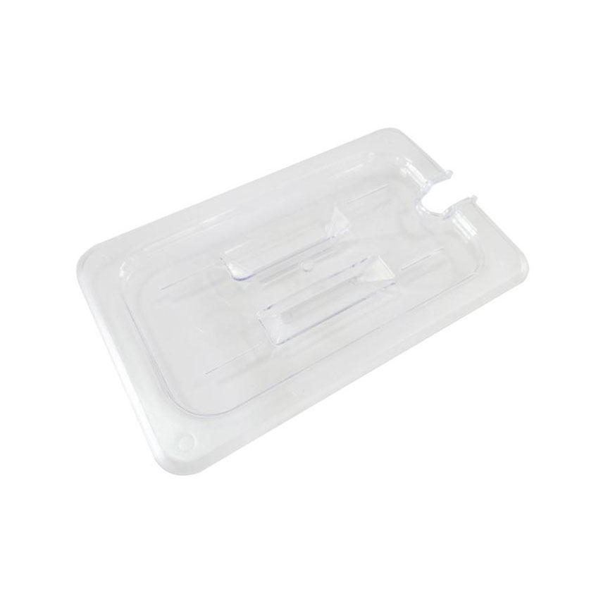 Omcan 80021 1/4-Size Clear Polycarbonate Pan Cover Handled SpoonNotch Slotted, 10-7/16" x 6-3/8"