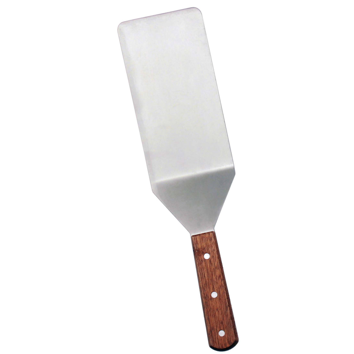 Omcan 80079 Stainless Steel Turner, 7-1/2" x 4" Blade with Wooden Handle - Kitchen Utensil