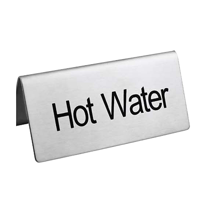 Omcan 80140 Beverage Tent Sign, Hot Water, Stainless Steel, Printed Metal Tabletop Display