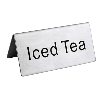 Omcan 80141 Iced Tea Stainless Steel Beverage Tent Sign, Printed Metal Tabletop Display