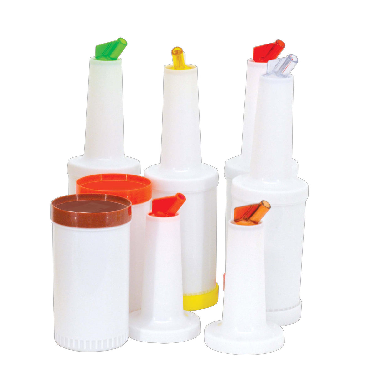Omcan 80161 12-Piece 1-Qt Pourer Set, Assorted Colors, 32-oz, Polypropylene - 12/Set | 32 oz = 1 qt