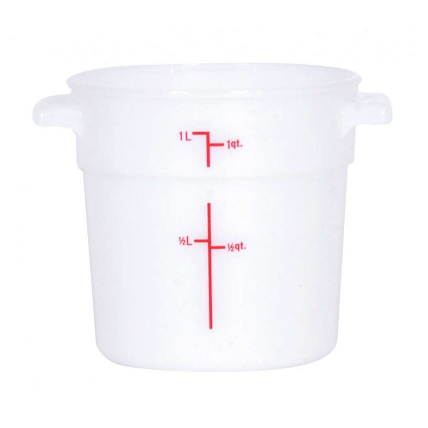 Omcan 80230 Food Storage Container - 1 Qt Round Polypropylene Vessel, White, Container Only | 1 - 2 qt capacity