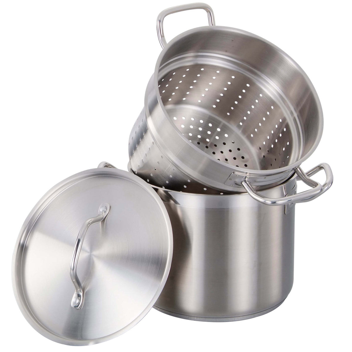 Omcan 80242 Pasta Cooker & Steamer 3-Piece Set, 12 Qt Stainless Steel with Cover, NSF
