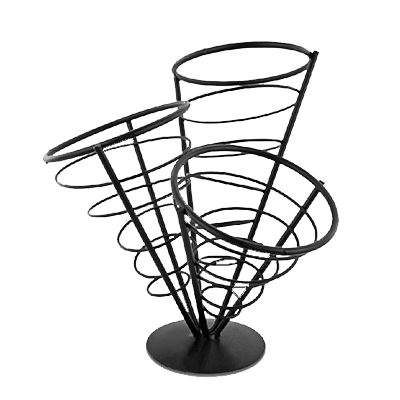 Omcan 80256 French Fry Holder, 3-Coned Wire Black Metal Basket For French Fries