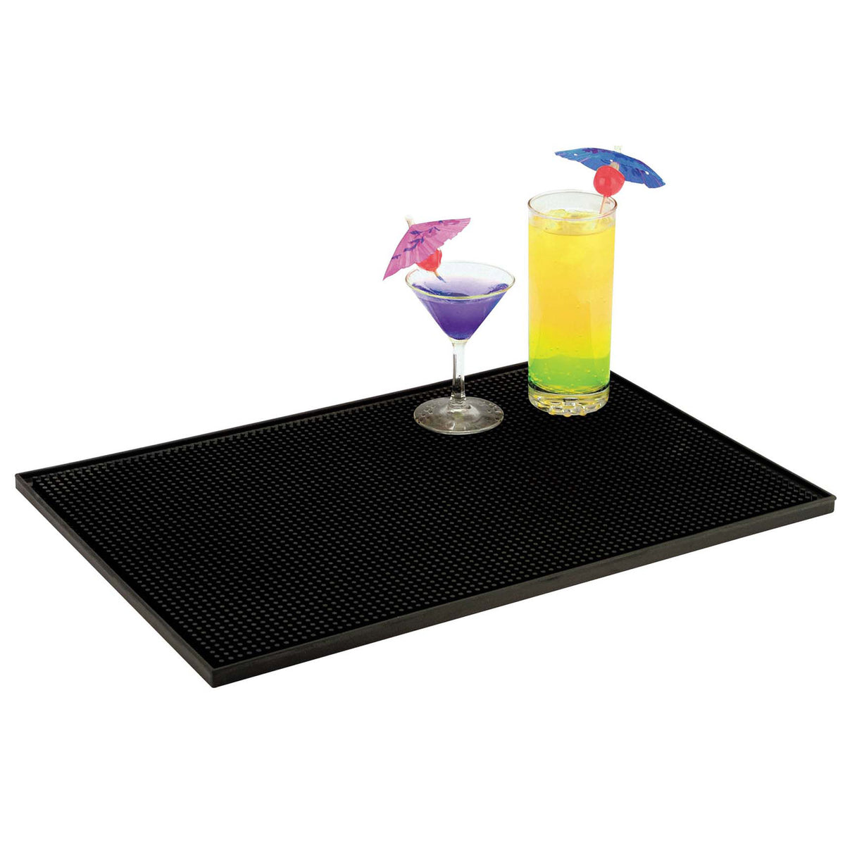 Omcan 80363 Bar Service Mat - 18" x 12" Black Non-Slip Bar Mat for Professional Bartending
