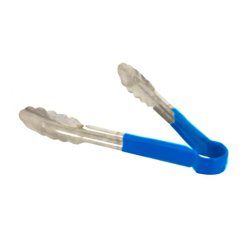 Omcan 80538 Utility Tongs - 9" Stainless Steel With Blue Plastic Coated Handle
