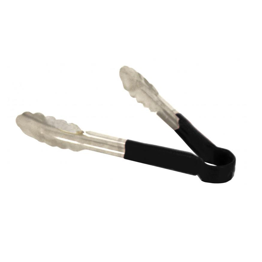 Omcan 80540 Utility Tongs - 9" Stainless Steel with Black Plastic Coated Handle, Black