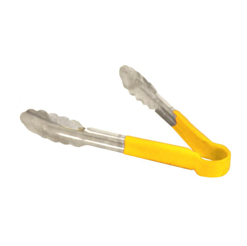 Omcan 80542 Utility Tongs - 9" Stainless Steel with Yellow Plastic Coated Handle