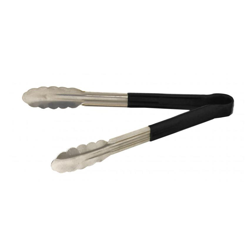 Omcan 80545 Utility Tongs - 12" Stainless Steel With Black Plastic Coated Handle, Black
