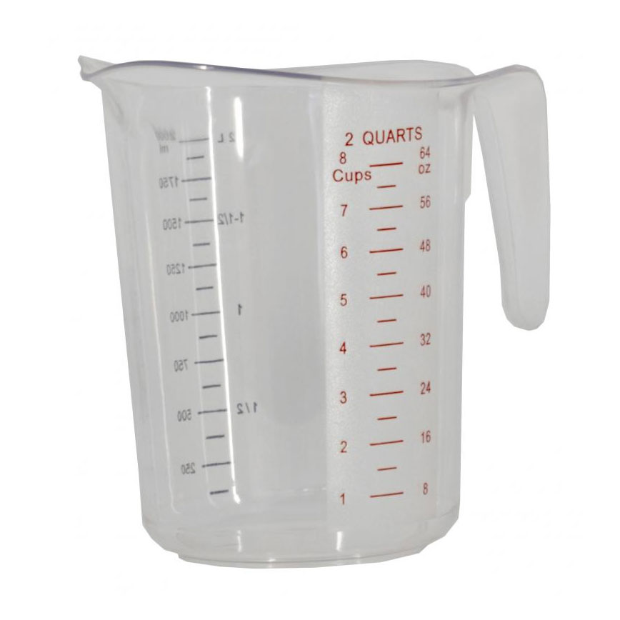 Omcan 80573 Measuring Cup - 2 Qt (64 oz) Clear Plastic Marks, Handle, Stackable, Dishwasher Safe | 64 oz = 8 cup