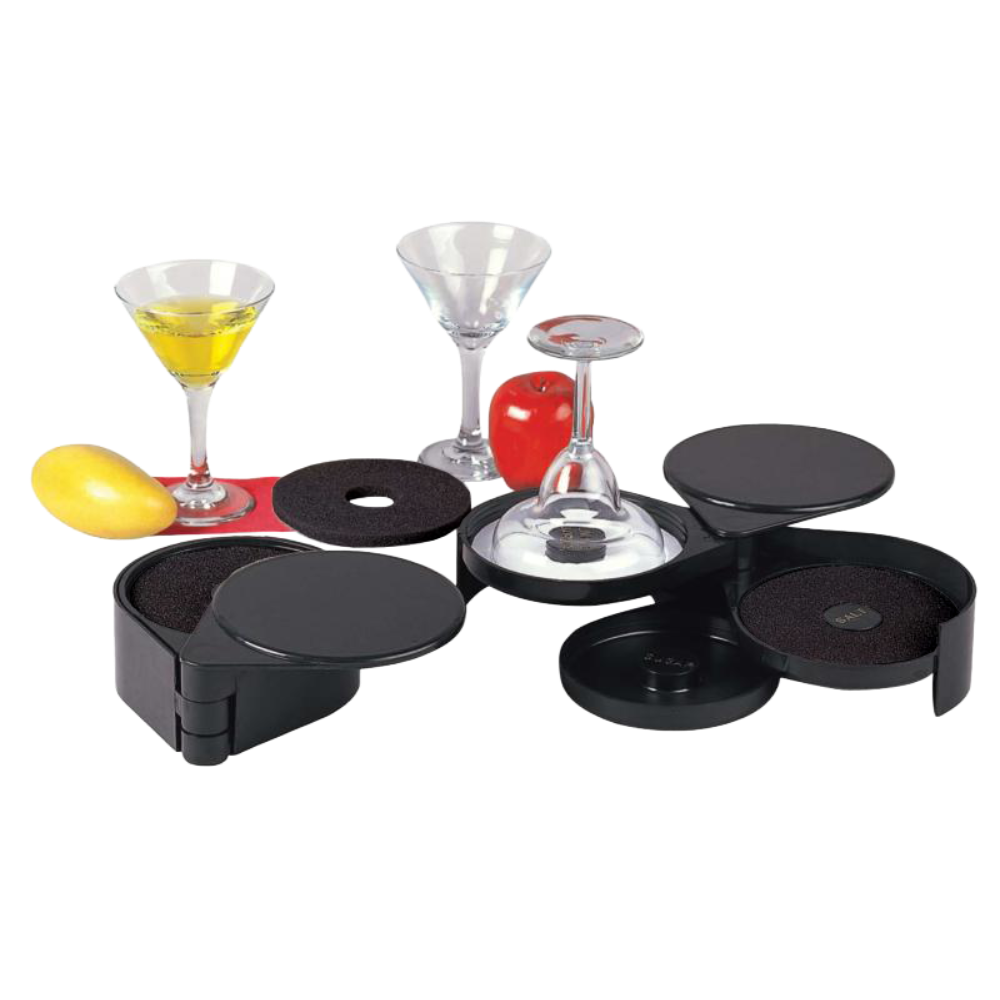 Omcan 80588 3-Tier Margarita Glass Rimmer Black ABS Salt Sugar Lime Compartments Washable Sponge | 6.3" Wide