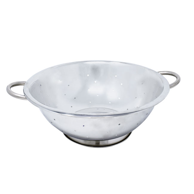 Omcan 80741 14 Qt Stainless Steel Kitchen Colander with Base and Handles, Durable Construction