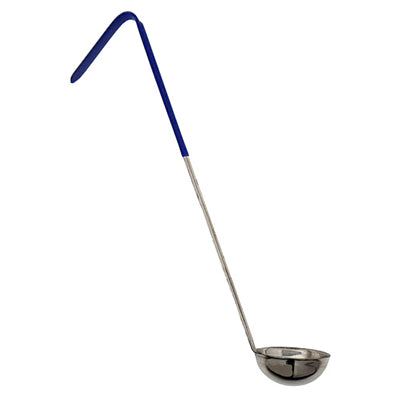 Omcan 80766 8 oz One-Piece Stainless Steel Ladle with Blue Handle, Utensil for Soups | 6 to 8 oz