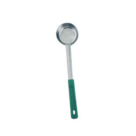Omcan 80779 4 oz One-Piece Stainless Steel Solid Portion Control Spoon with Green Handle