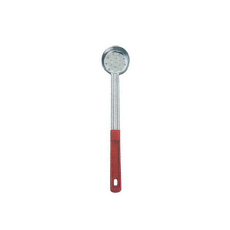 Omcan 80782 2 Oz One-Piece Stainless Steel Perforated Portion Control Spoon with Red Handle